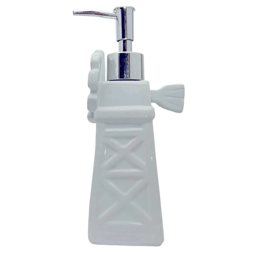 Farmhouse Windmill Soap Dispenser Lotion Pump Dispenser Ceramic White Silver